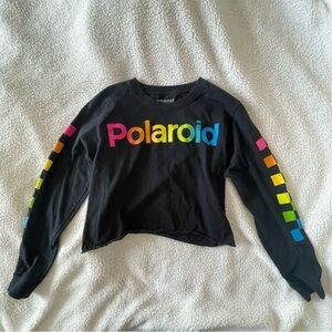Polaroid Black Graphic Cropped Long Sleeve Shirt